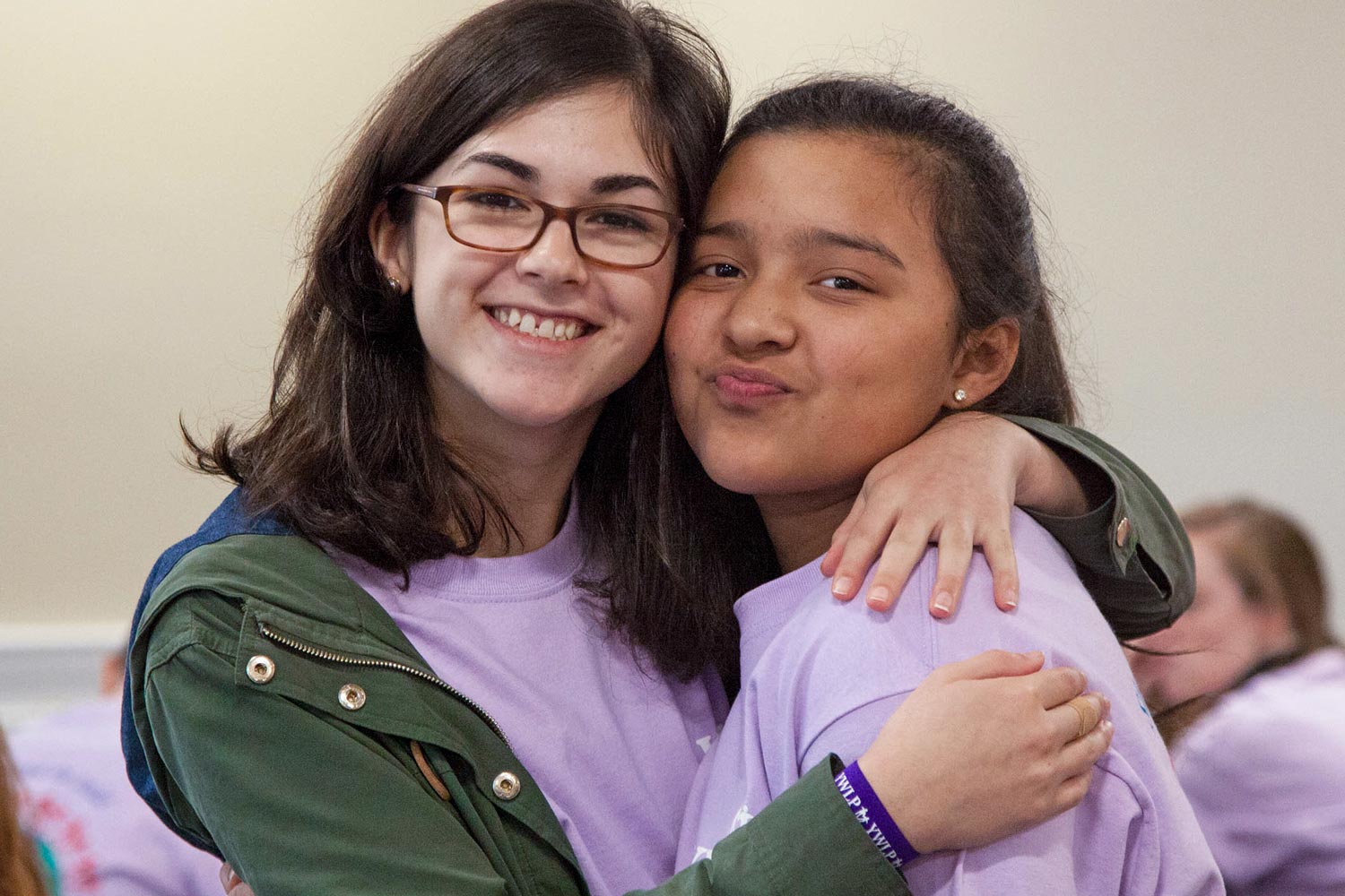 Amalia Garcia-Pretelt, left, and  Erika Marquez hug