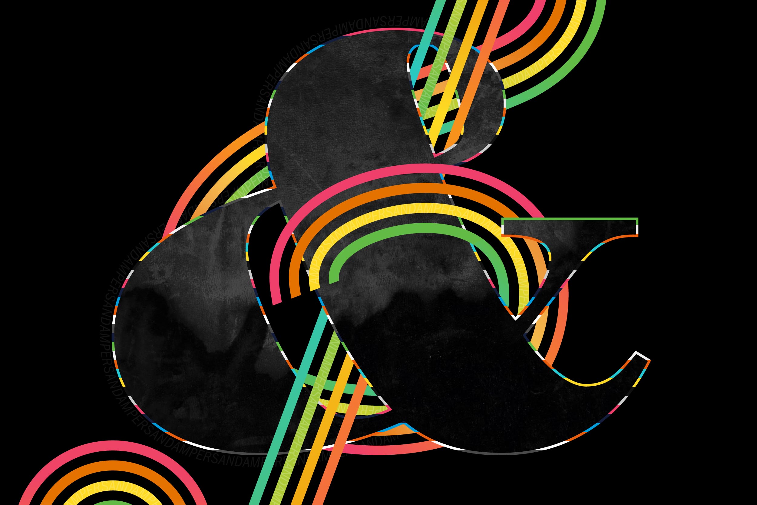 illustration of a black ampersand with rainbow lines going around and in the ampersand