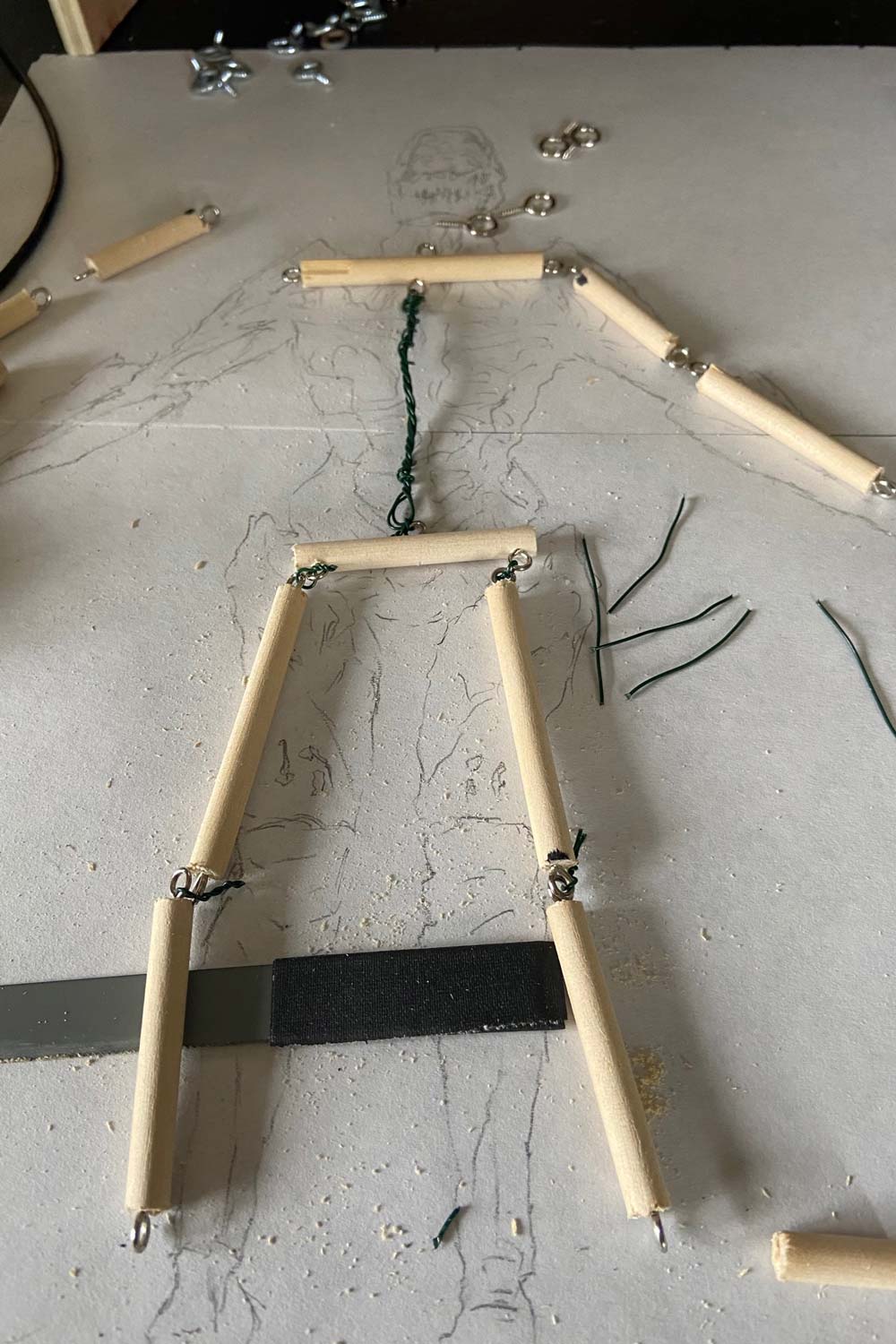 wood and wire framing for a sculture
