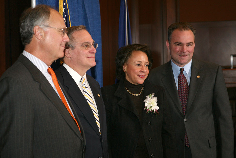 Group photo left to right:  John T. Casteen III,  Thomas Morris, Sheila Johnson and Gov. Timothy M. Kaine