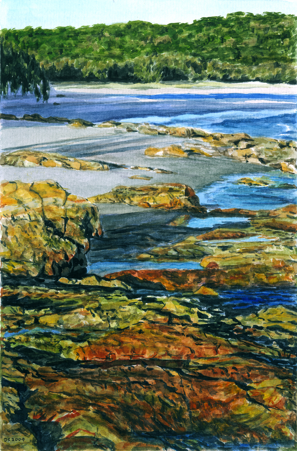 Water color of rocks in a river