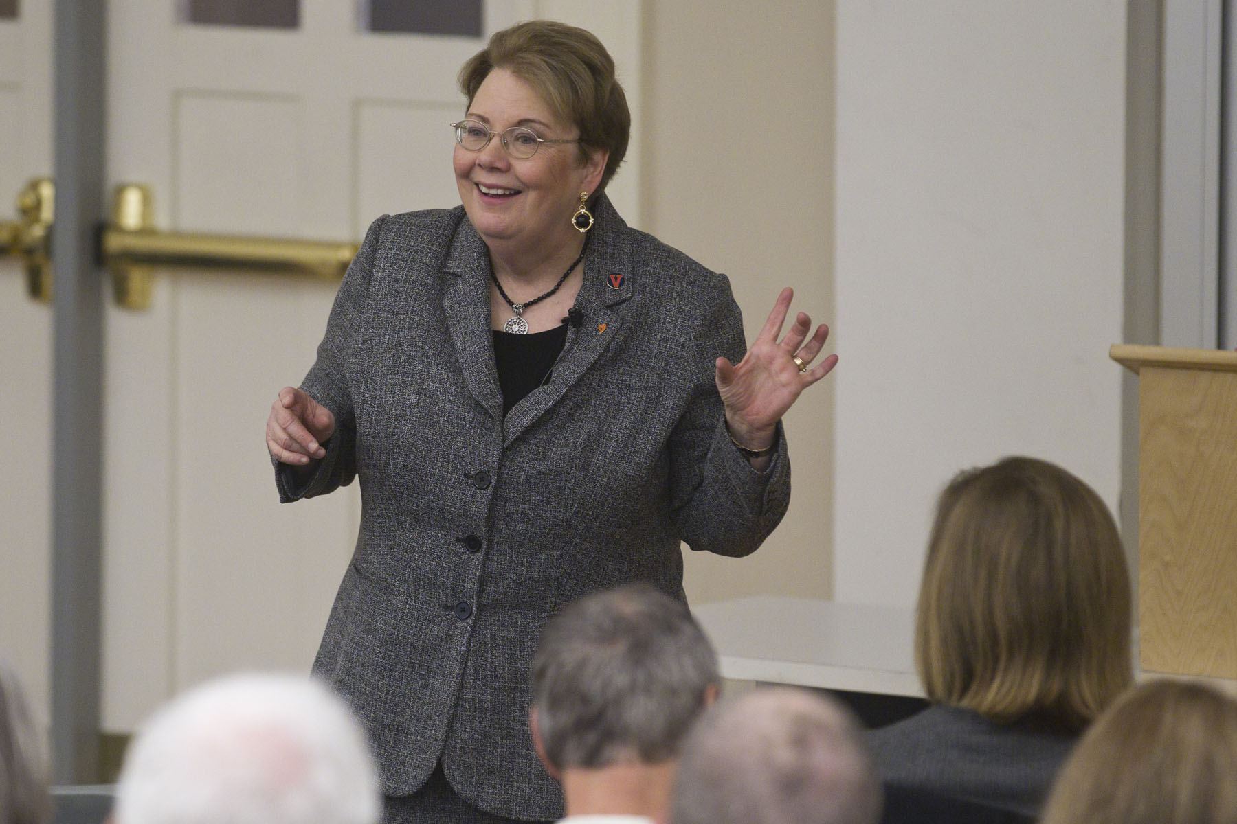 President Teressa A. Sullivan speaks to a crowd
