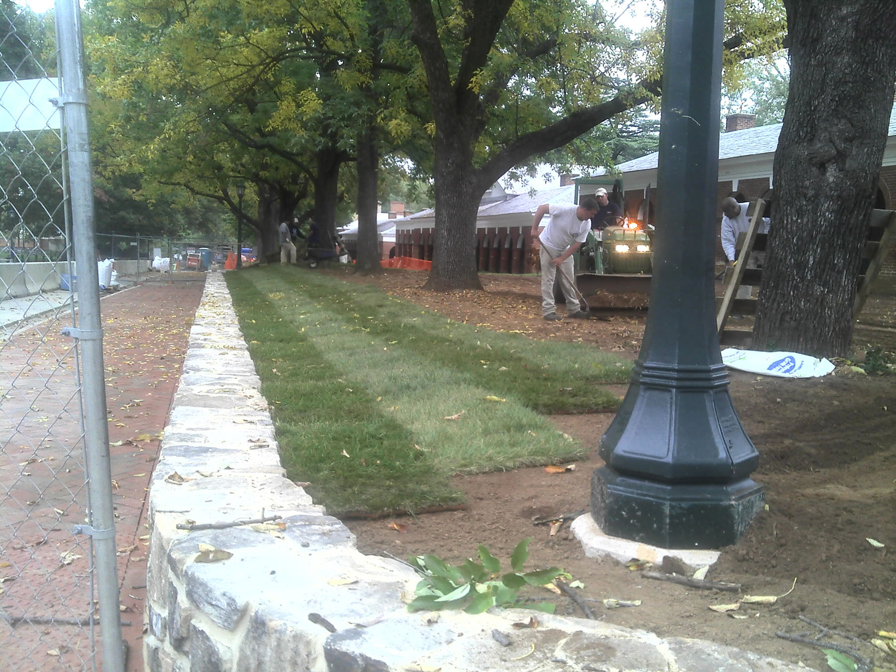 UVA Facilities Management team members during landscaping on the West Range Renovation project