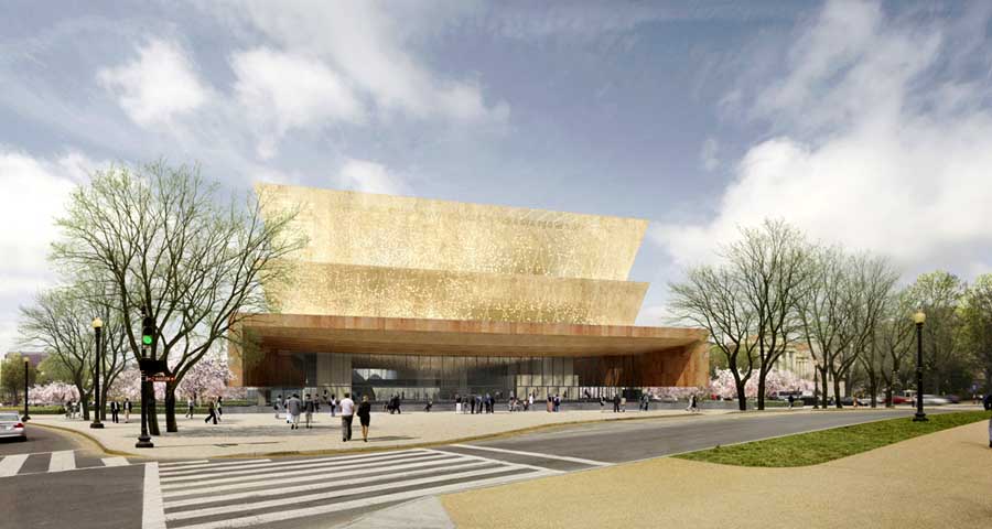 Digital rendering of the three story National Museum of African American History and Culture