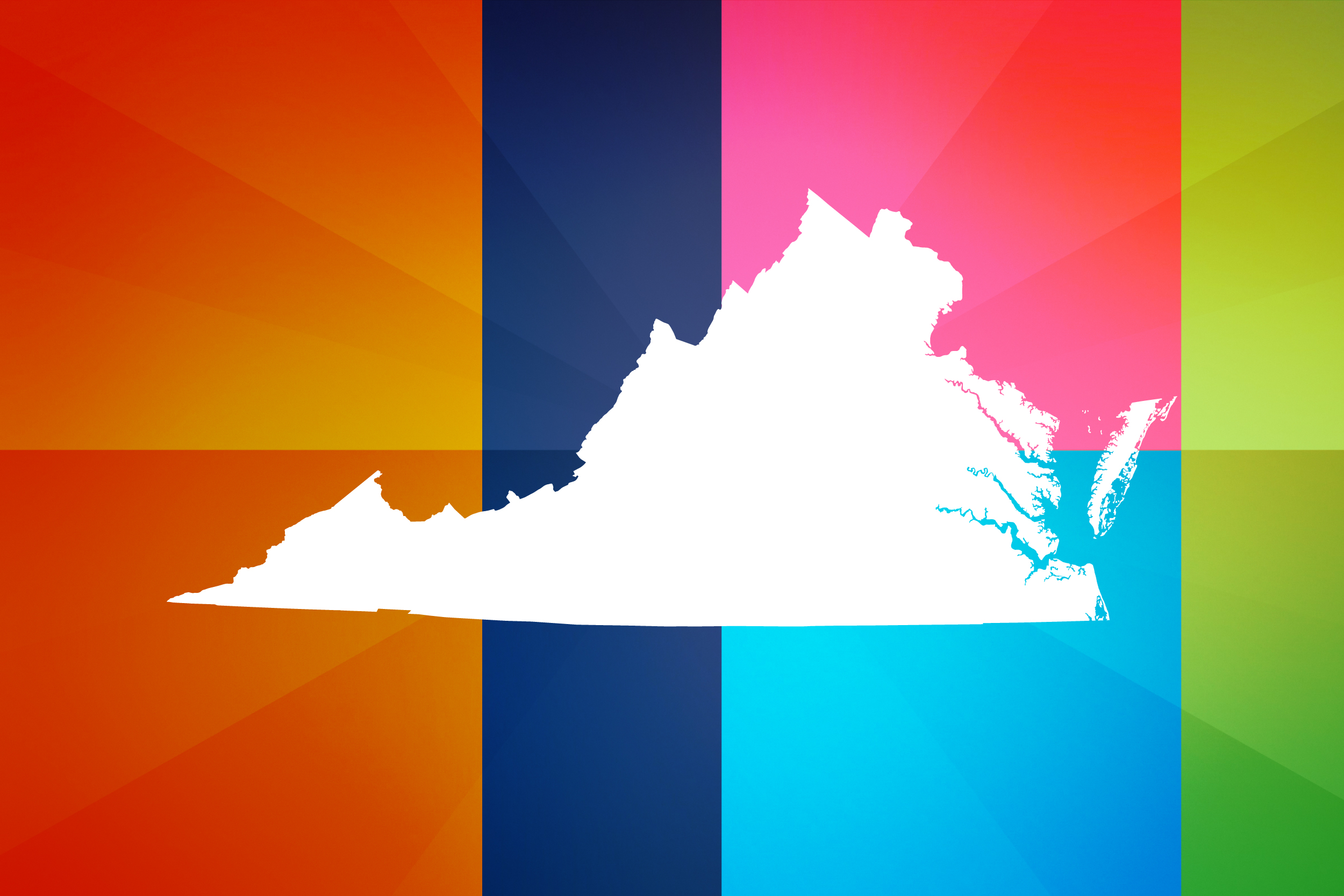 Virginia in the middle with different color squares as the background