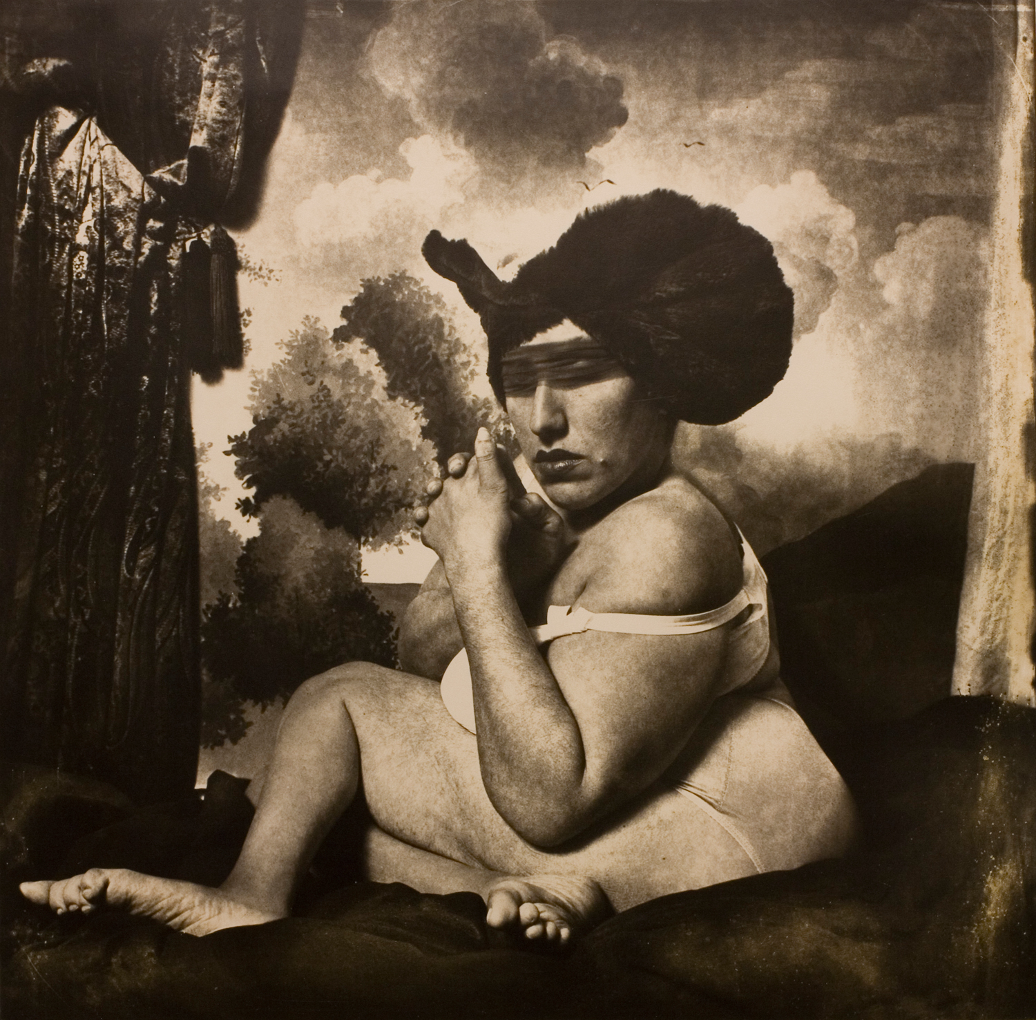 painting of a woman in a blue hat by Joel-Peter Witkin