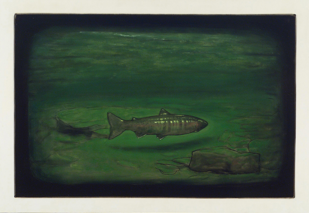 painting of a fish in green water