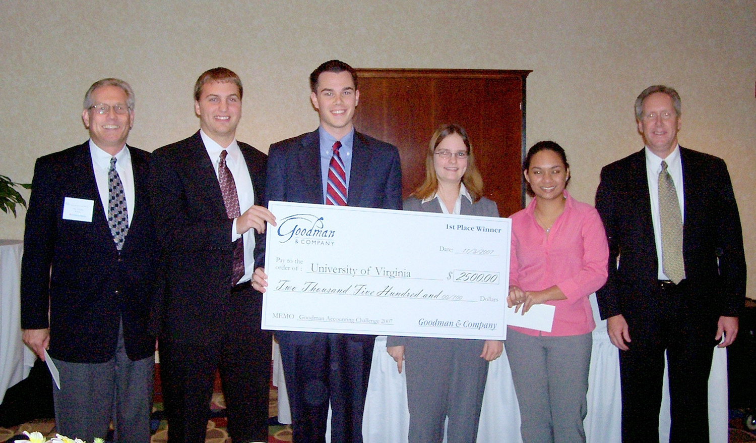Group photo with the group holding a check for 2,500