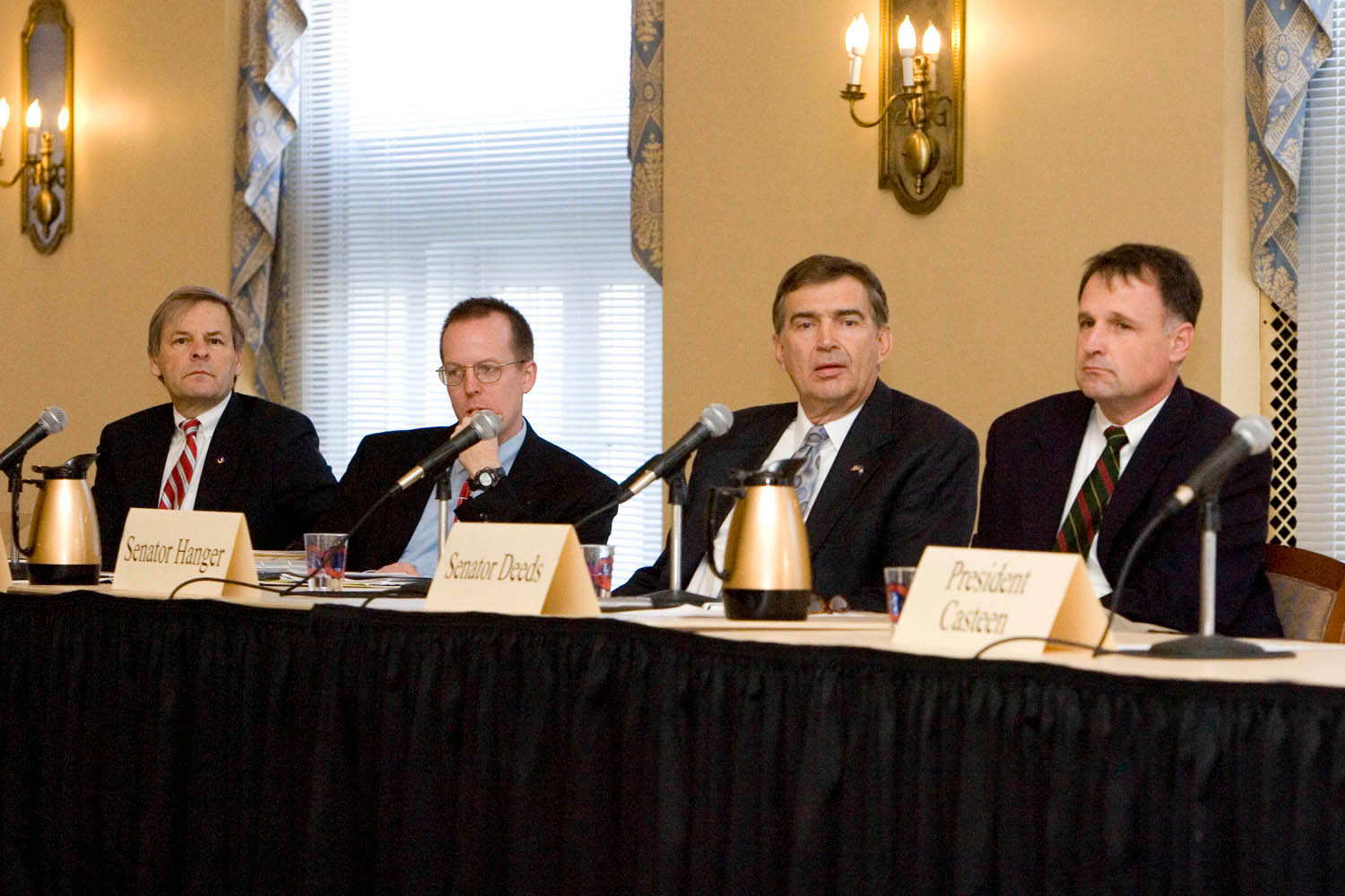 Panelists left to right: Del. David J. Toscano, Del. Robert B. Bell III, Sen. Emmett W. Hanger Jr., and Sen. R. Creigh Deeds