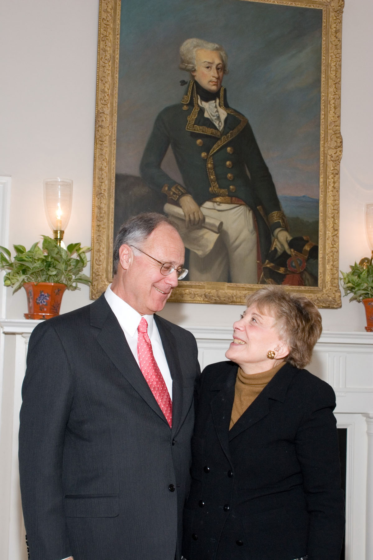 President John T. Casteen III and Evelyn Y. Davis smile at each other