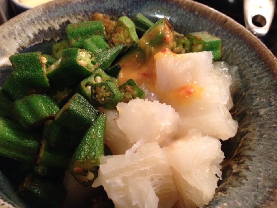 Sauteed okra and cassava in a bowl
