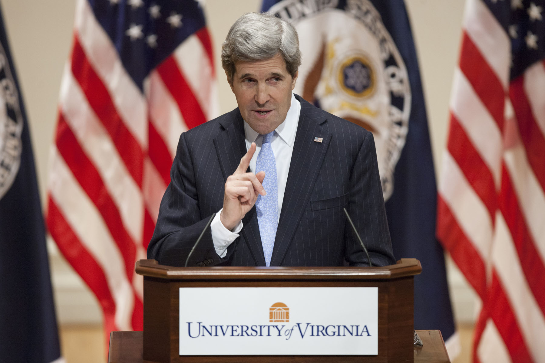 U.S. Secretary of State John Kerry speaking from a podium