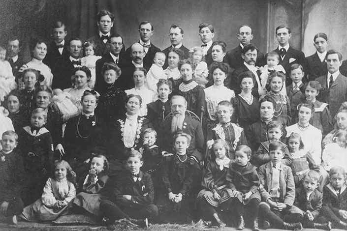 The family of Joseph F. Smith.  Black and white image