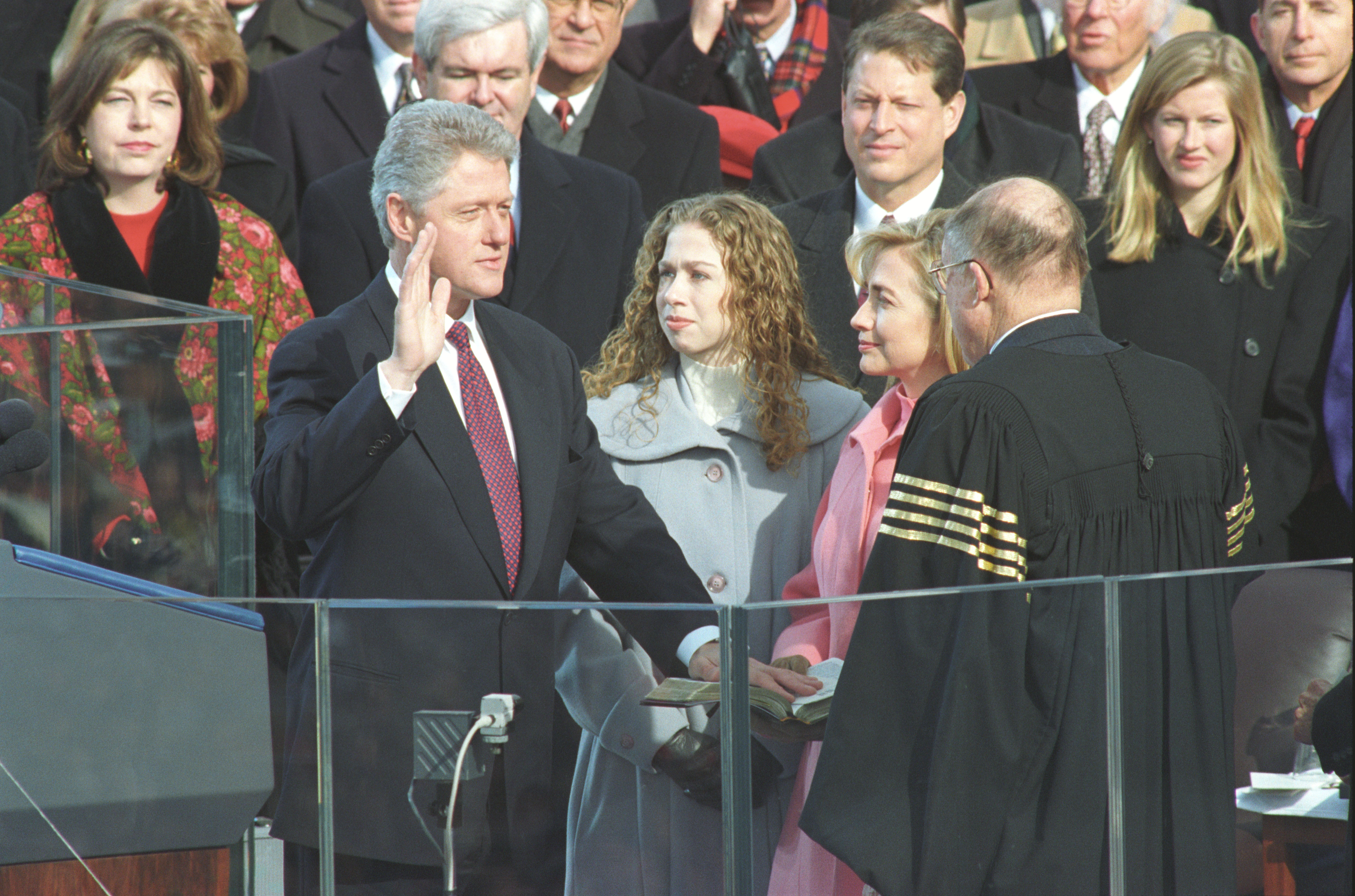 President Bill Clinton getting sworn into office
