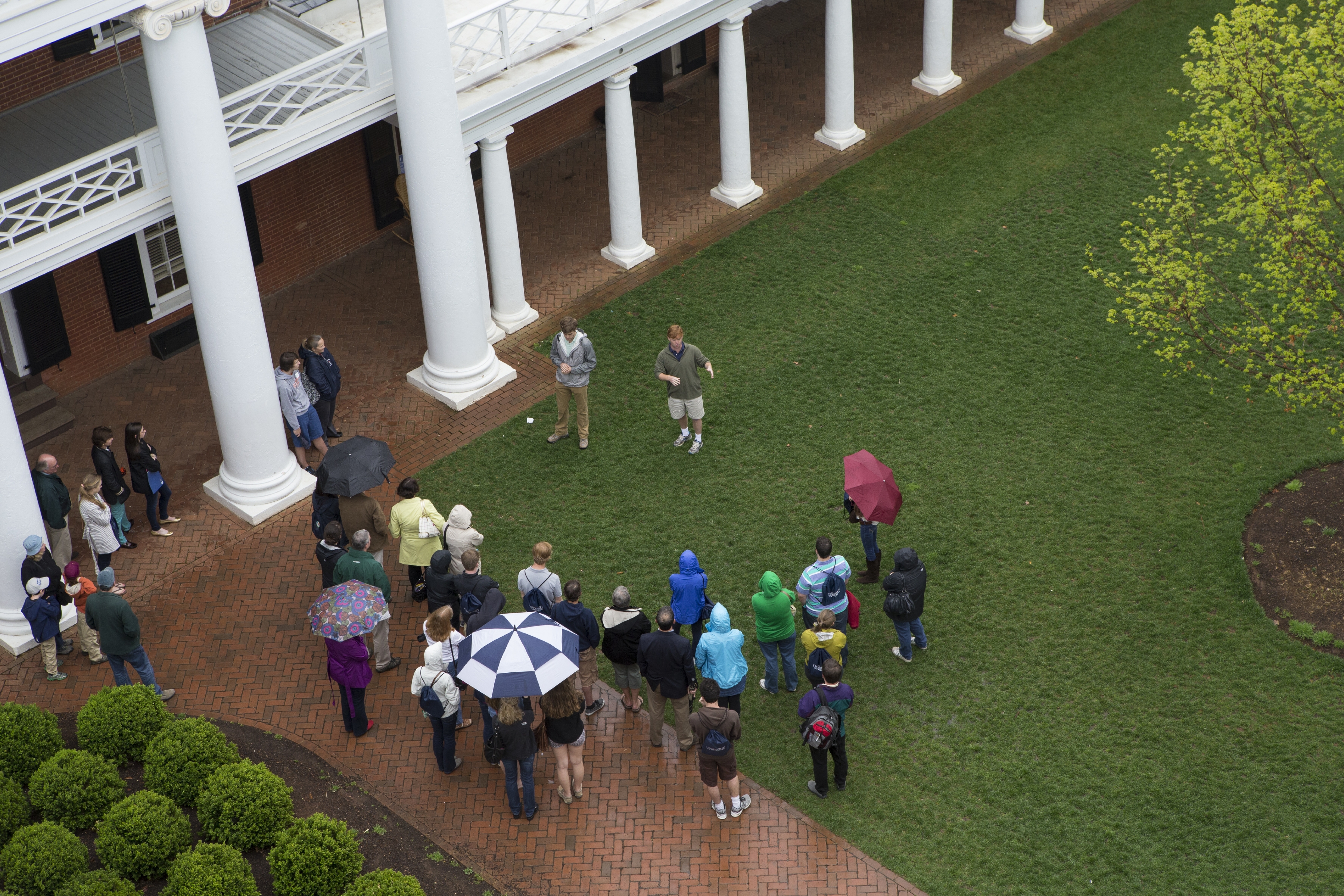Aerial view of a group on the Lawn
