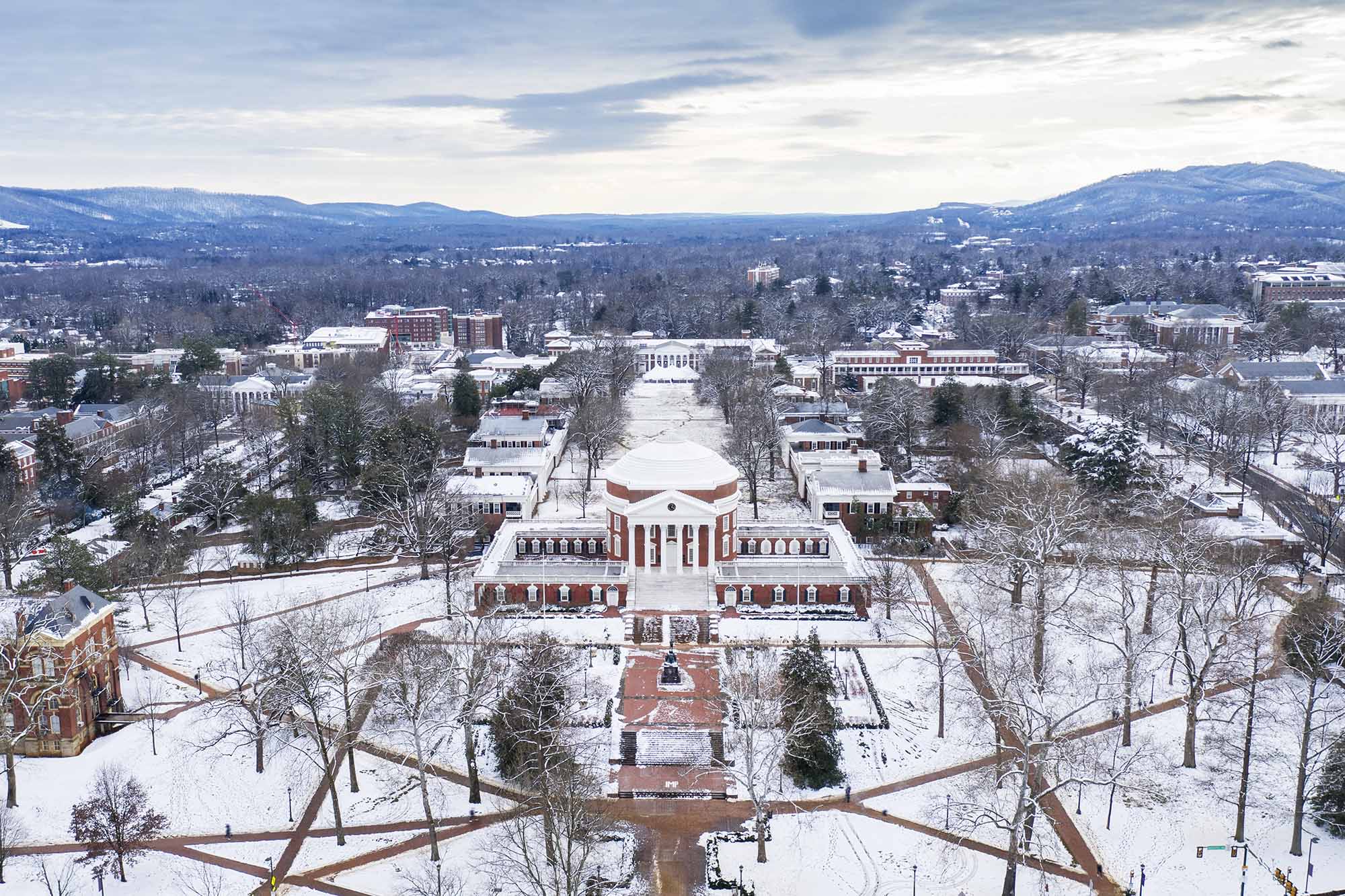 Arial view of a snow covered Rotunda