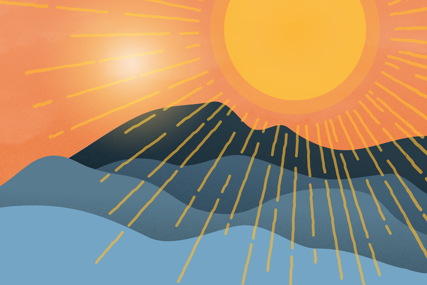 Illustration of a sun peaking over the mountains