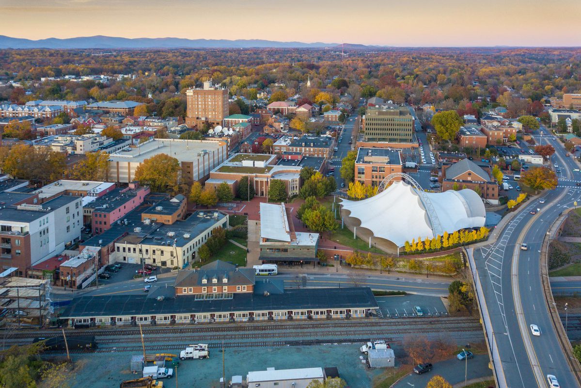 Arial view of downtown Charlottesville