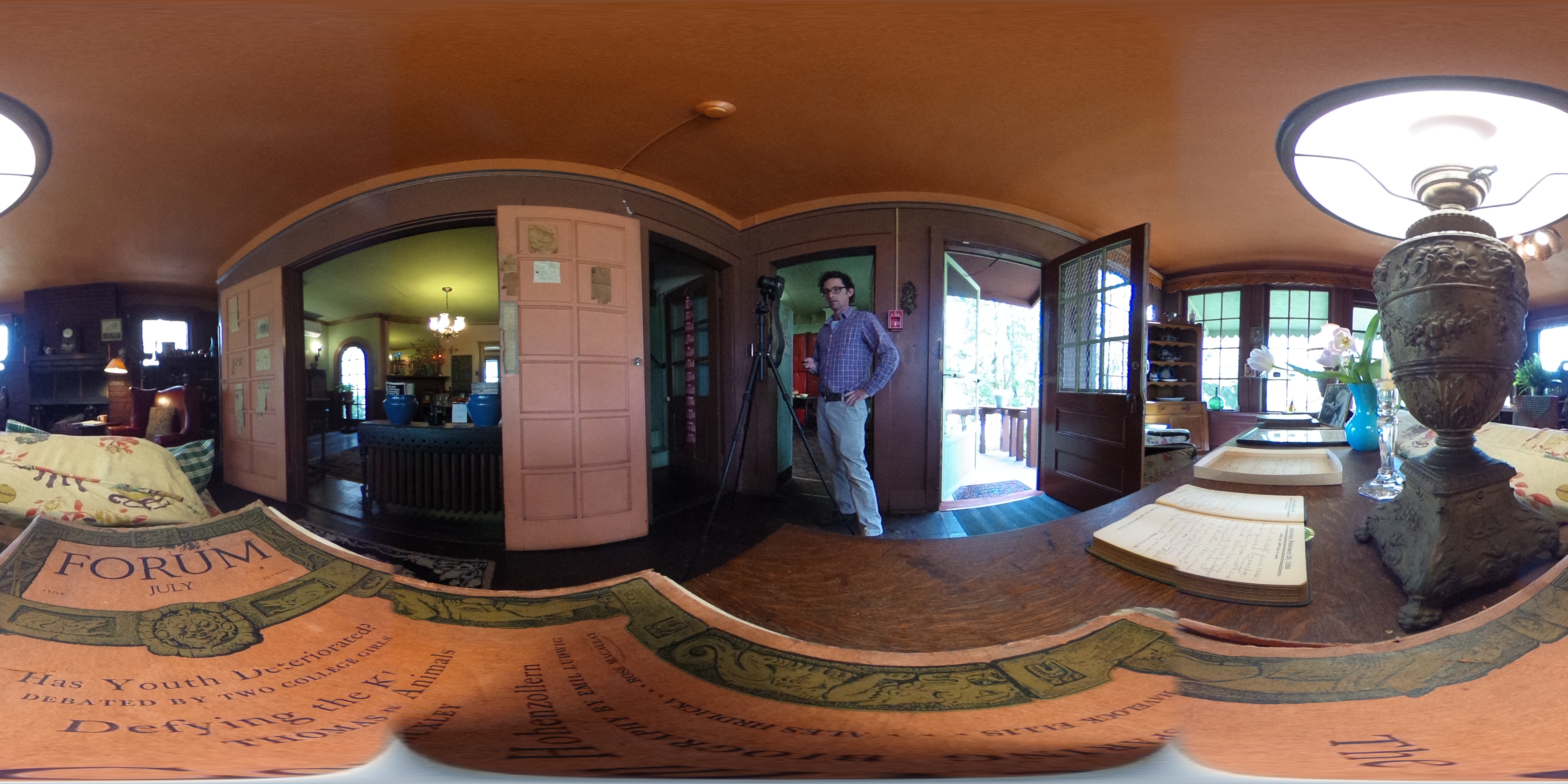 distorted image of a man in an old room