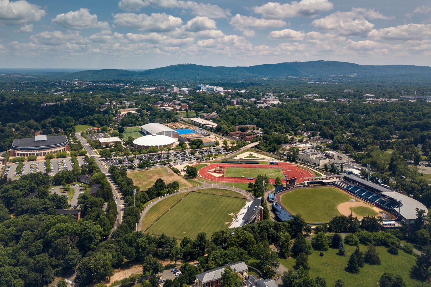 Aerial view of the Athletics complexes on grounds