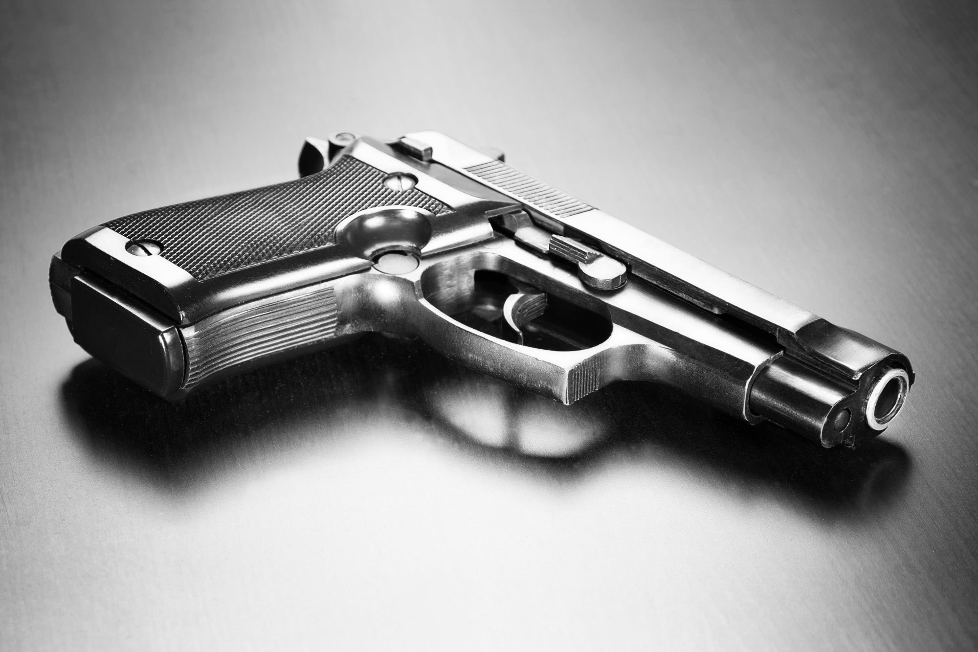 a Pistol, black and white image