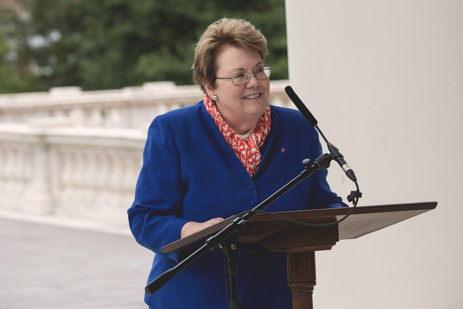 UVA President Teresa A. Sullivan speaking at a podium