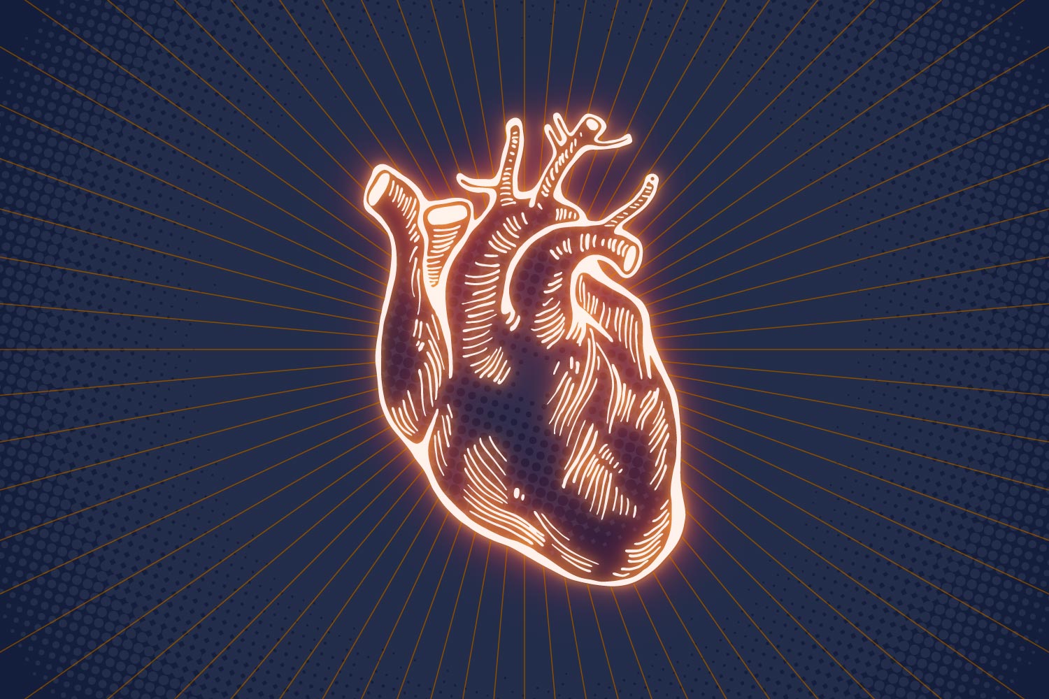 Illustration of a heart glowing