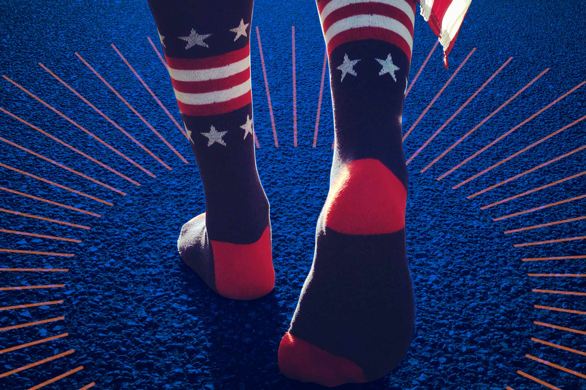 Man wearing United States Flag inspired socks