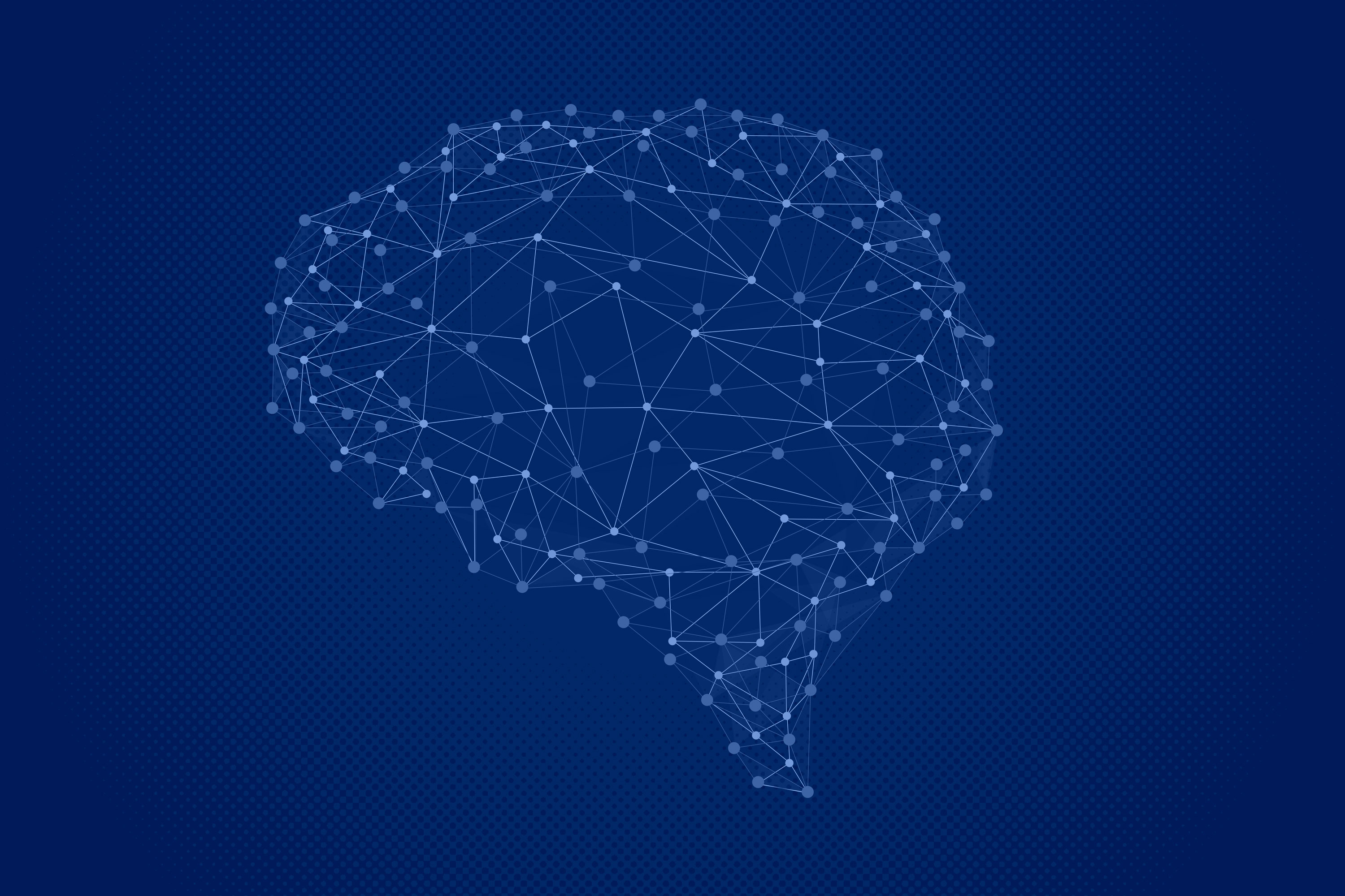 illustration of a brain with various sized dots being connected by lines