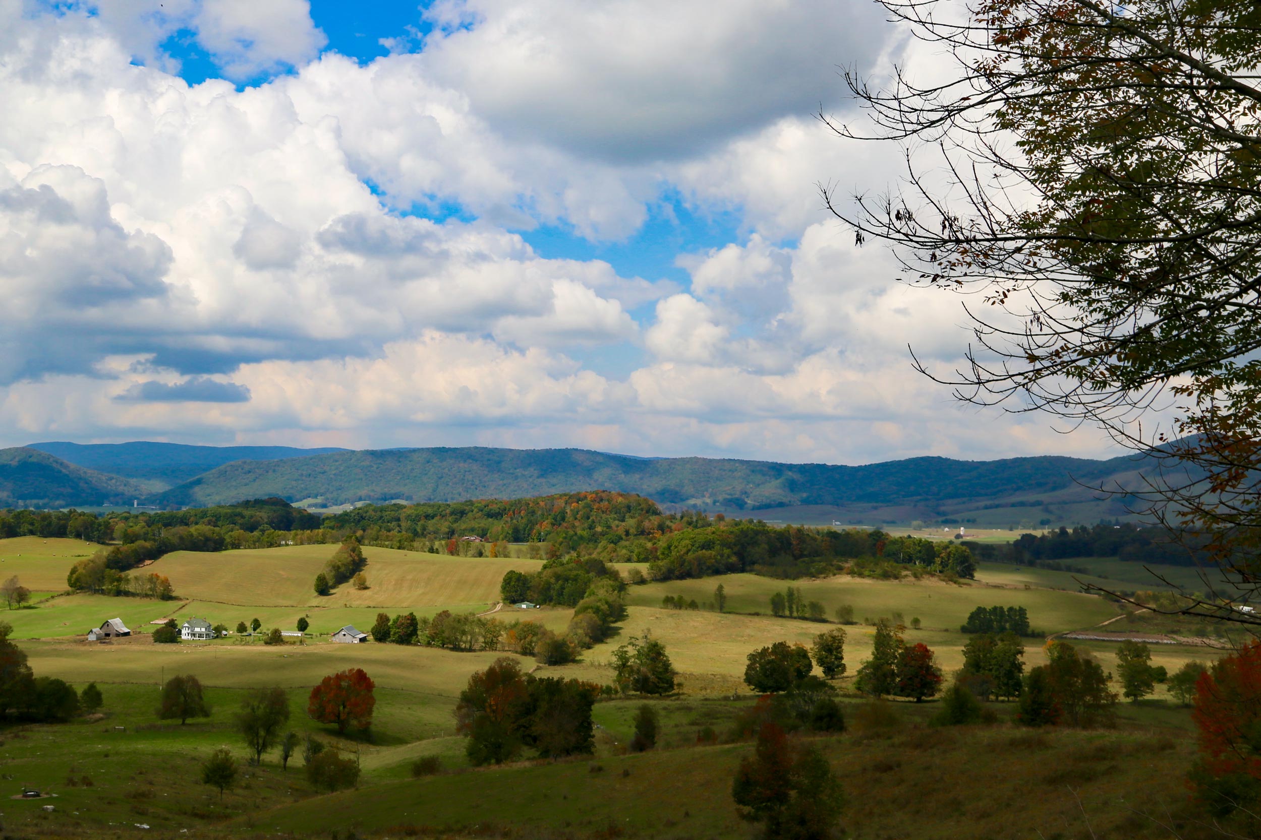 Farm land with the Blue Ridge mountains as the backdrop