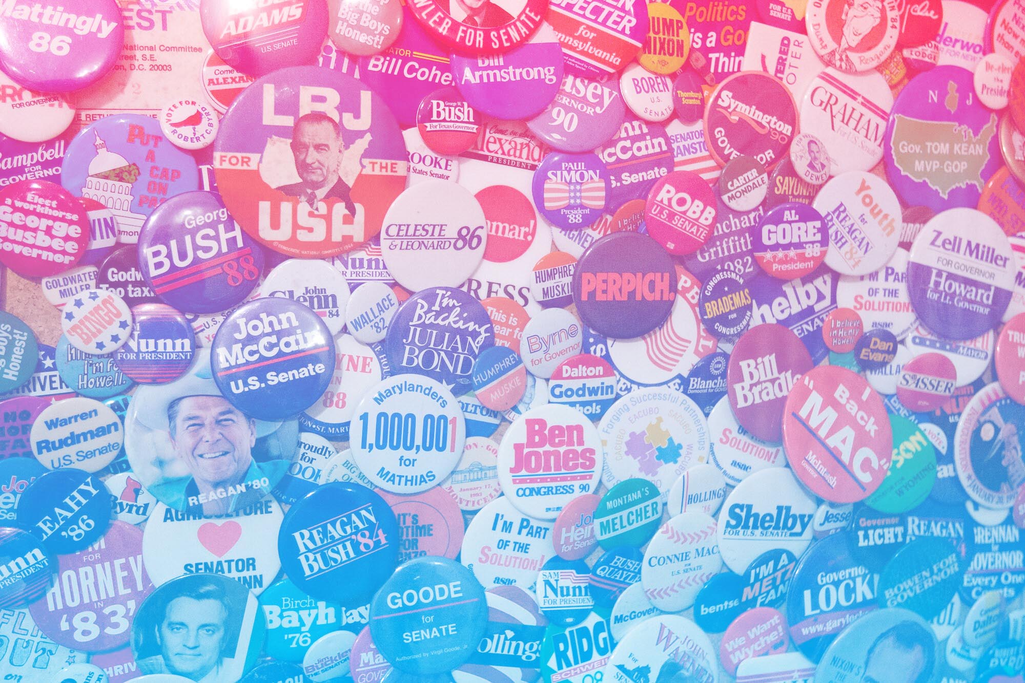 hundreds of various sizes of political buttons
