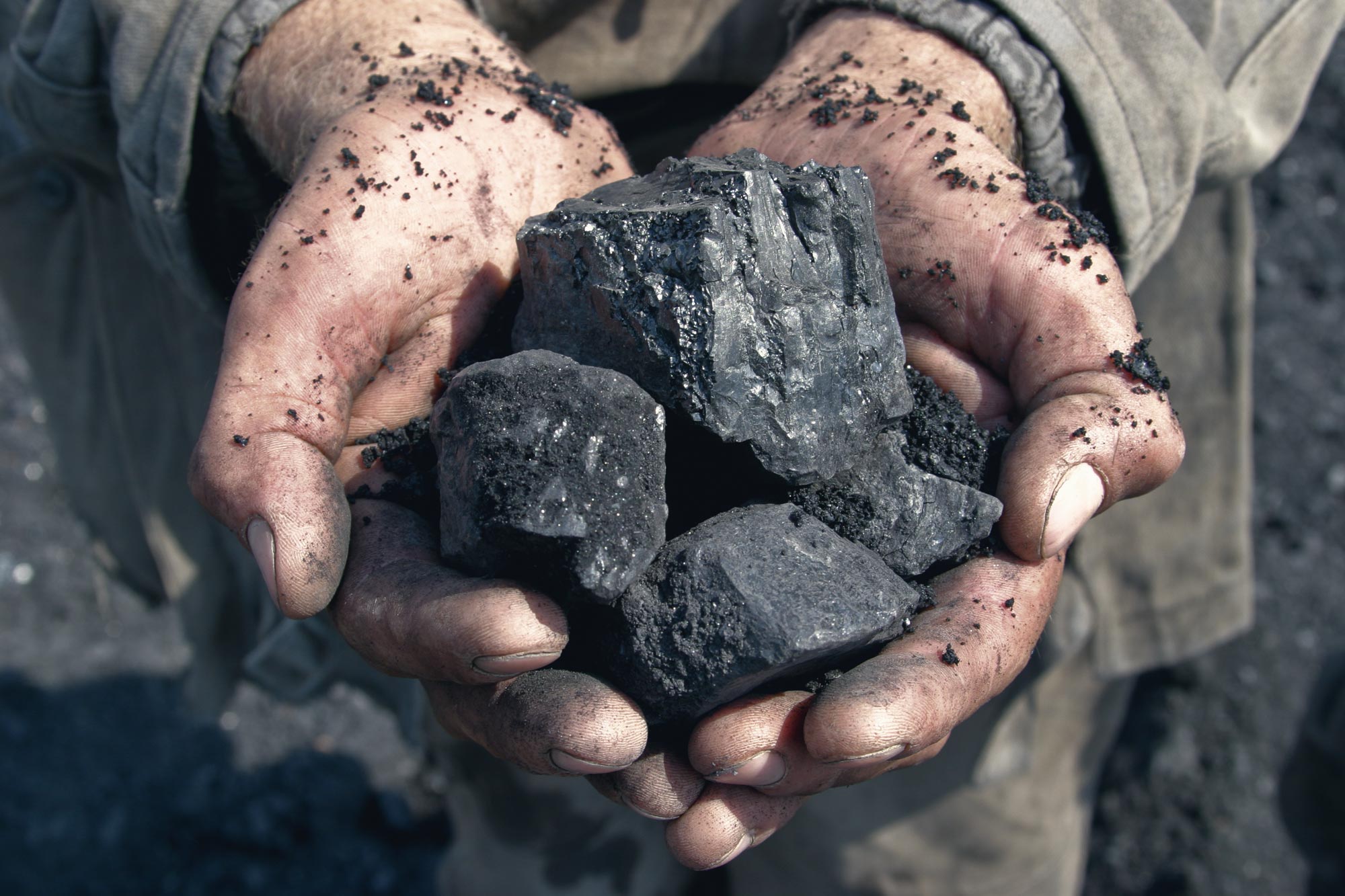 Man holding coal in their hands