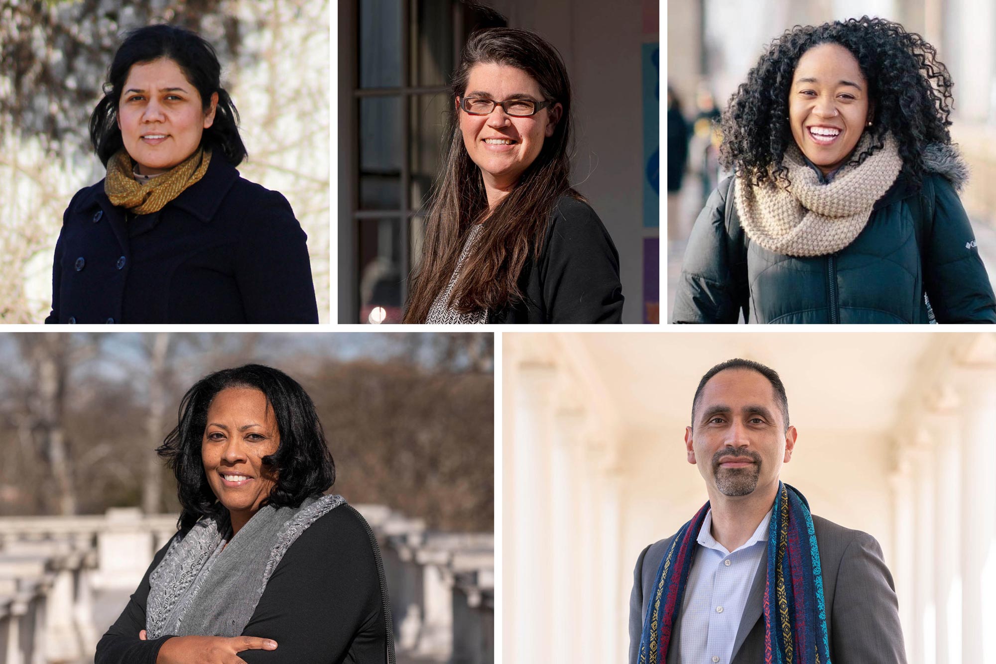 Headshots top row from left, María Esparza Rodríguez, Anna Mendez and Marian McCullough, and bottom row, Benita Mayo and Edgar Lara