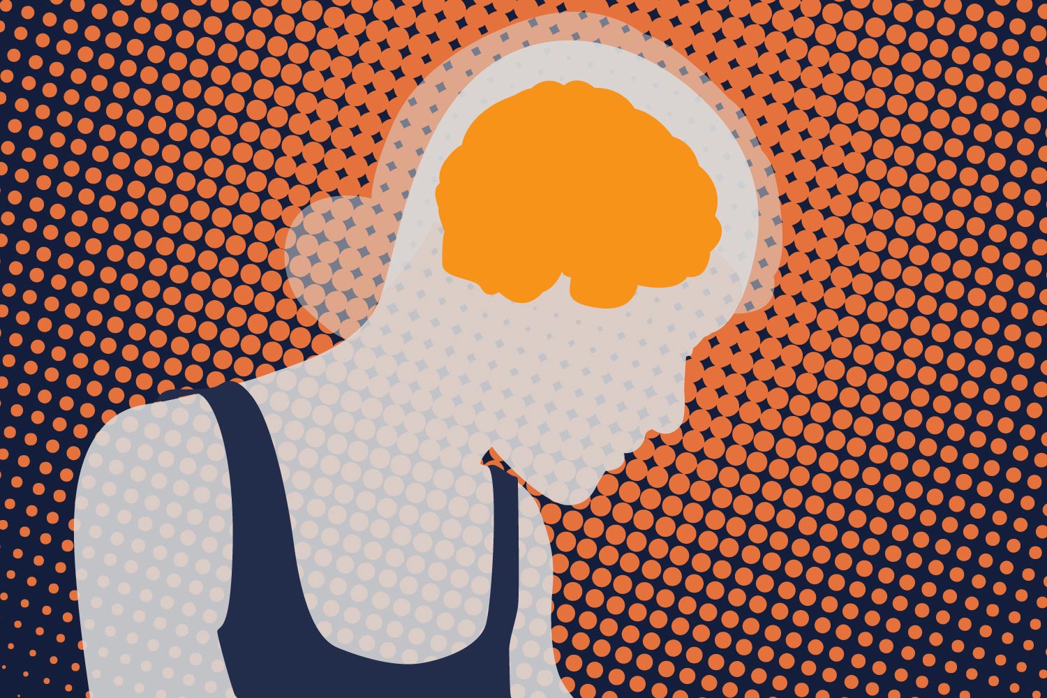 Illustration of a person with an orange brain