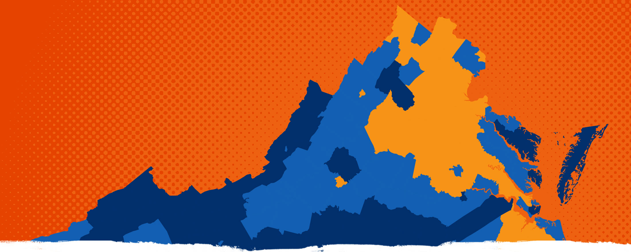 State of Virginia in Dark blue, light blue, and orange colors