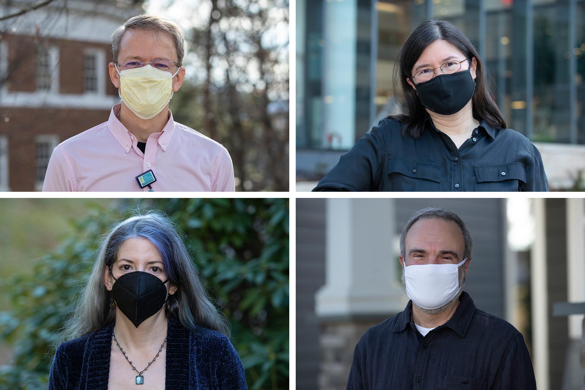 Four headshots of UVA team members wearing masks