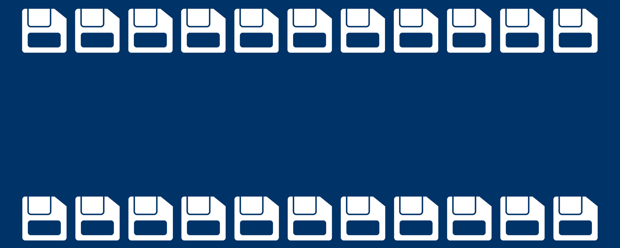 Illustration of floppy disks repeating in a line on the top and bottom of the image