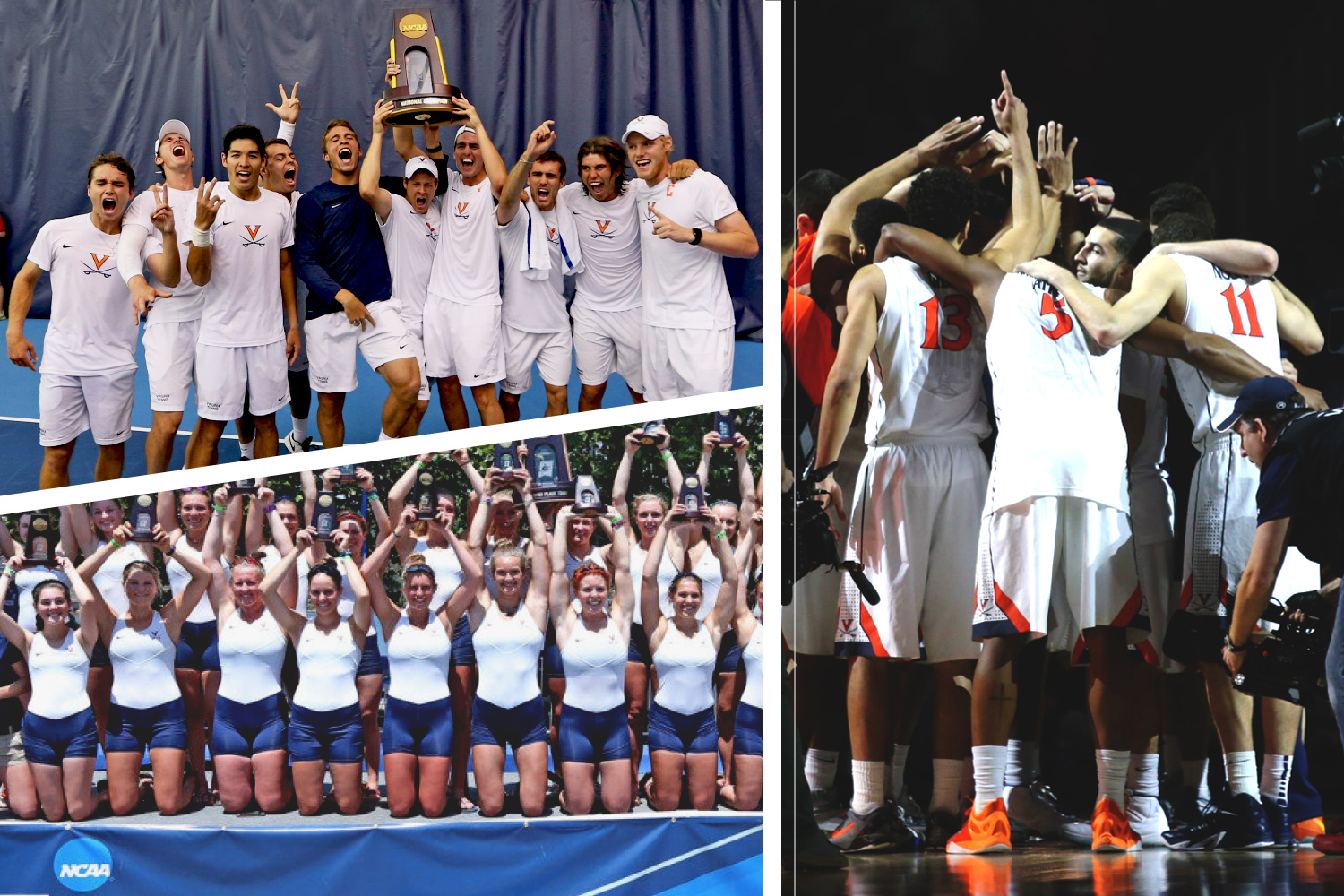 Collage of UVA sports teams winning NCAA championships