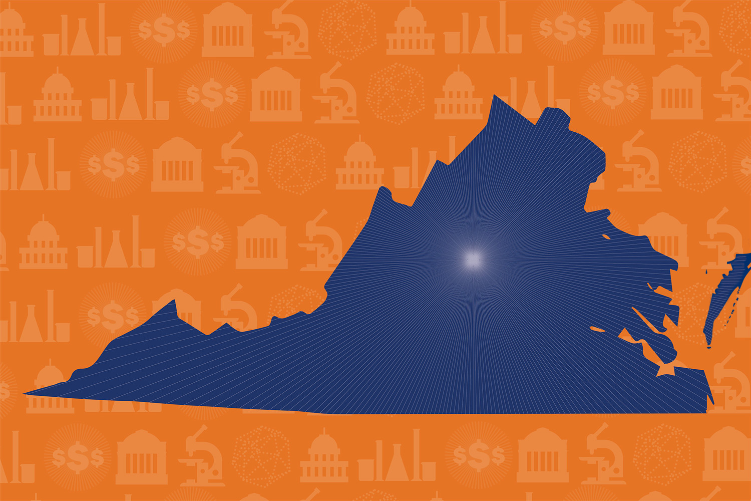 Blue state of Virginia on a an orange background