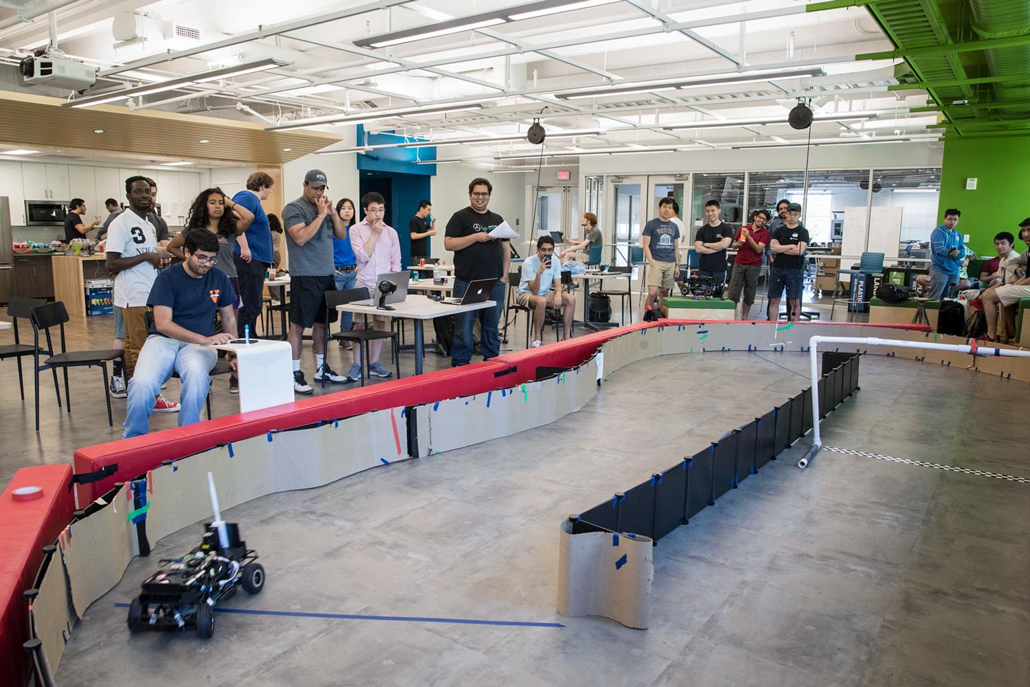 Students racing an autonomous car on a track