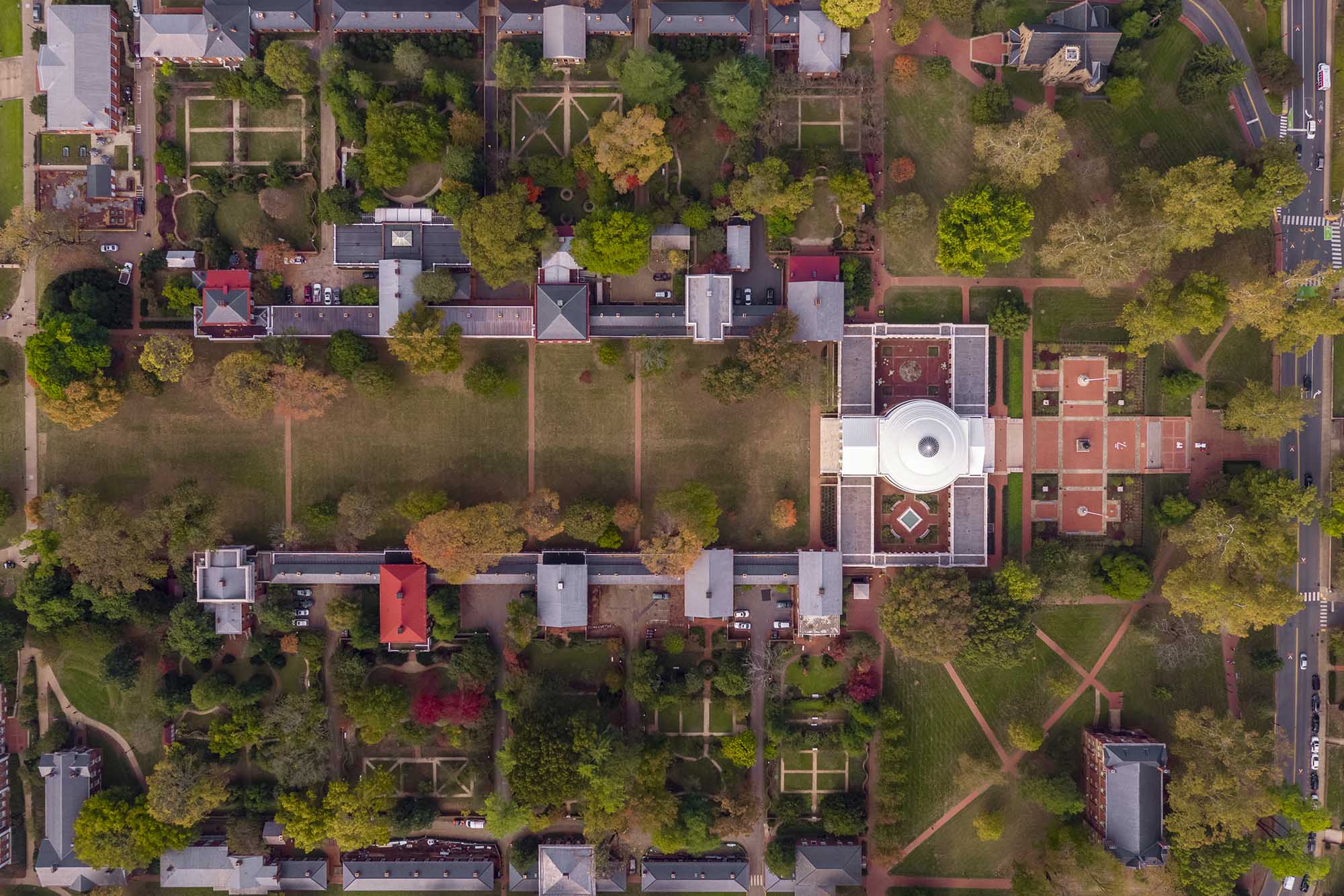 View directly above the The lawn, Rotunda and the Gardens