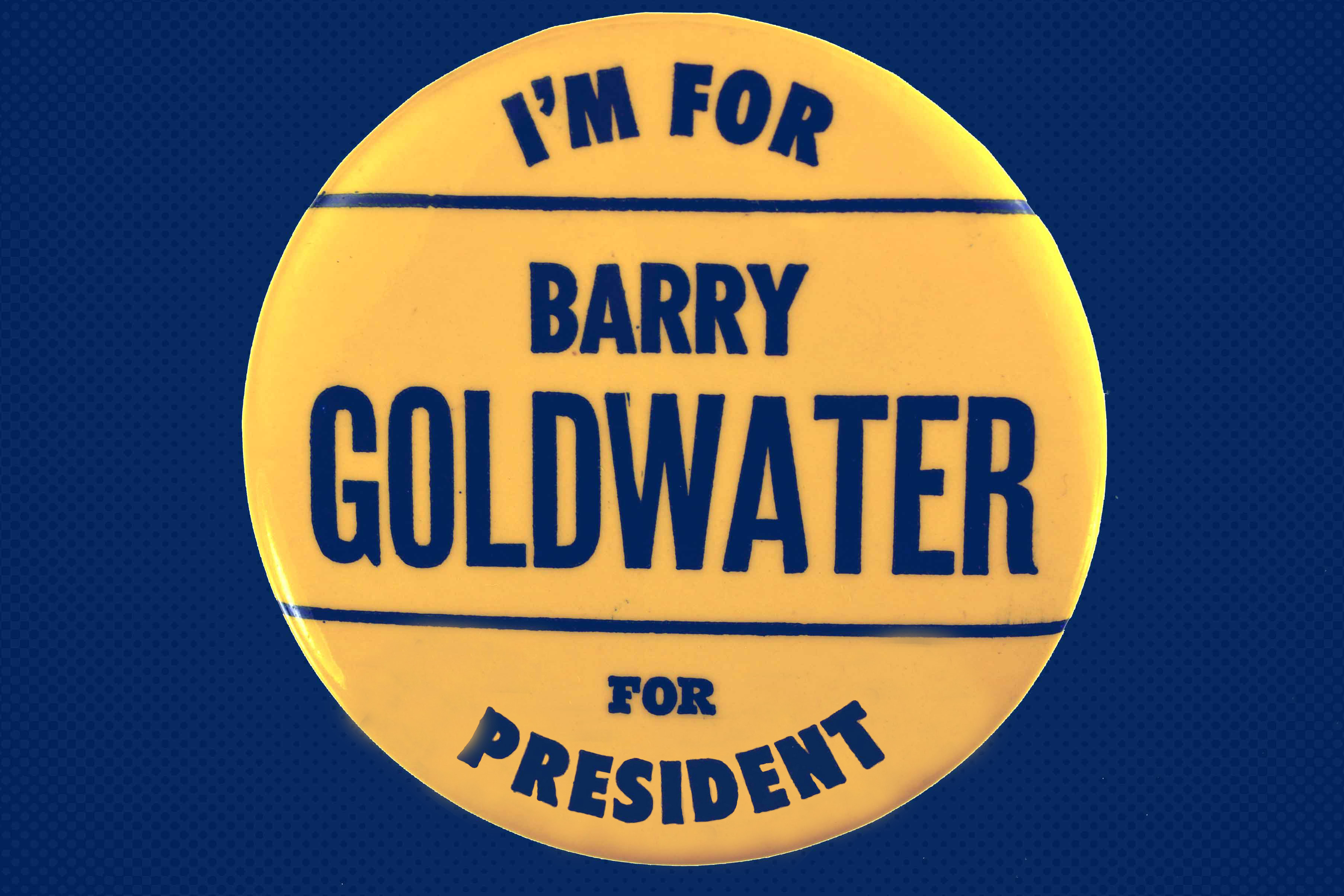 Orange basketball button with Text that reads: I'm for Barry Goldwater for President