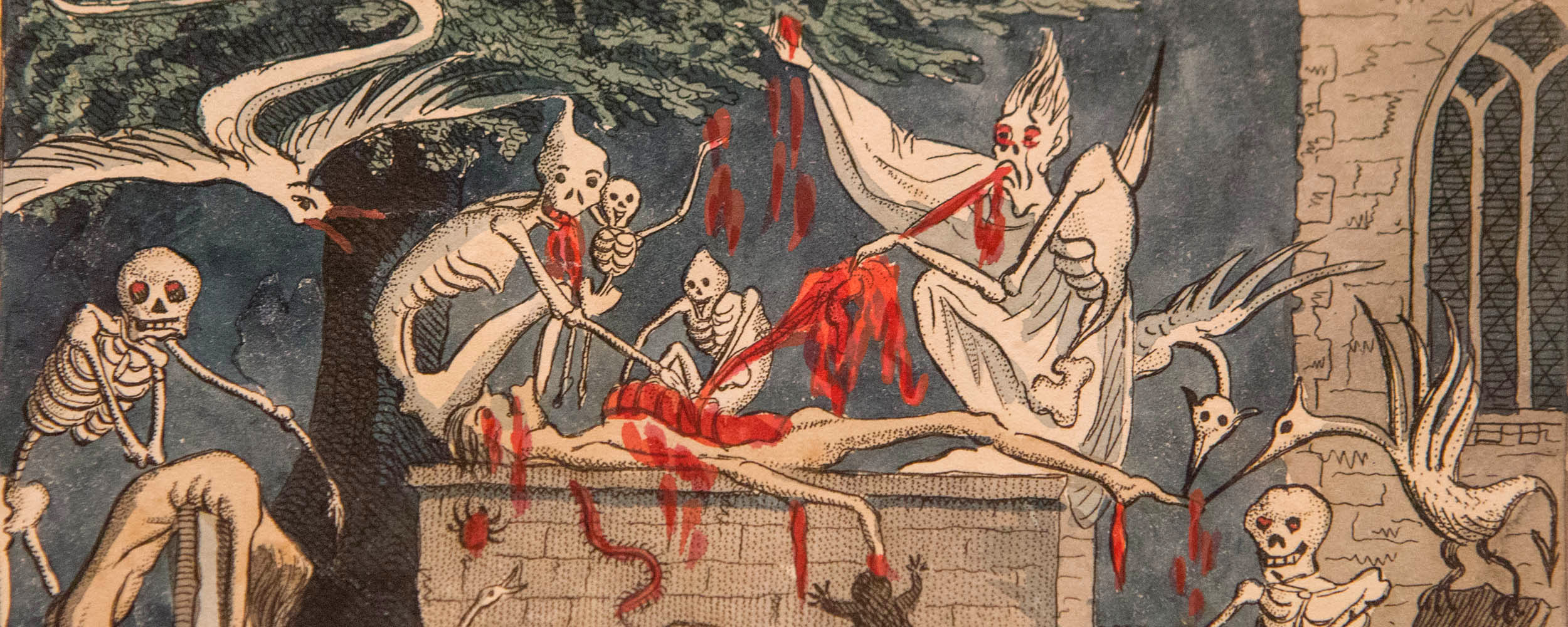 Illustration of demons killing a person on an alter