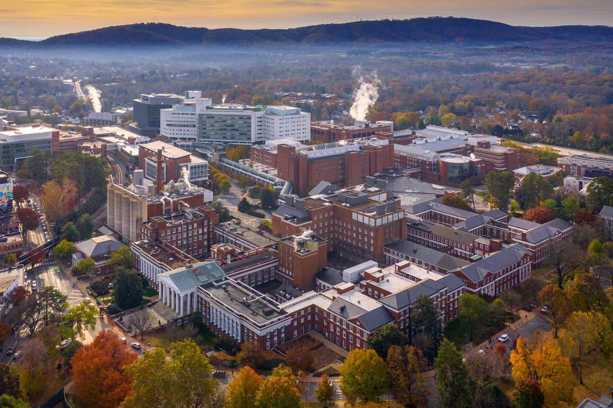 Arial view of the UVA Health Center Buildings