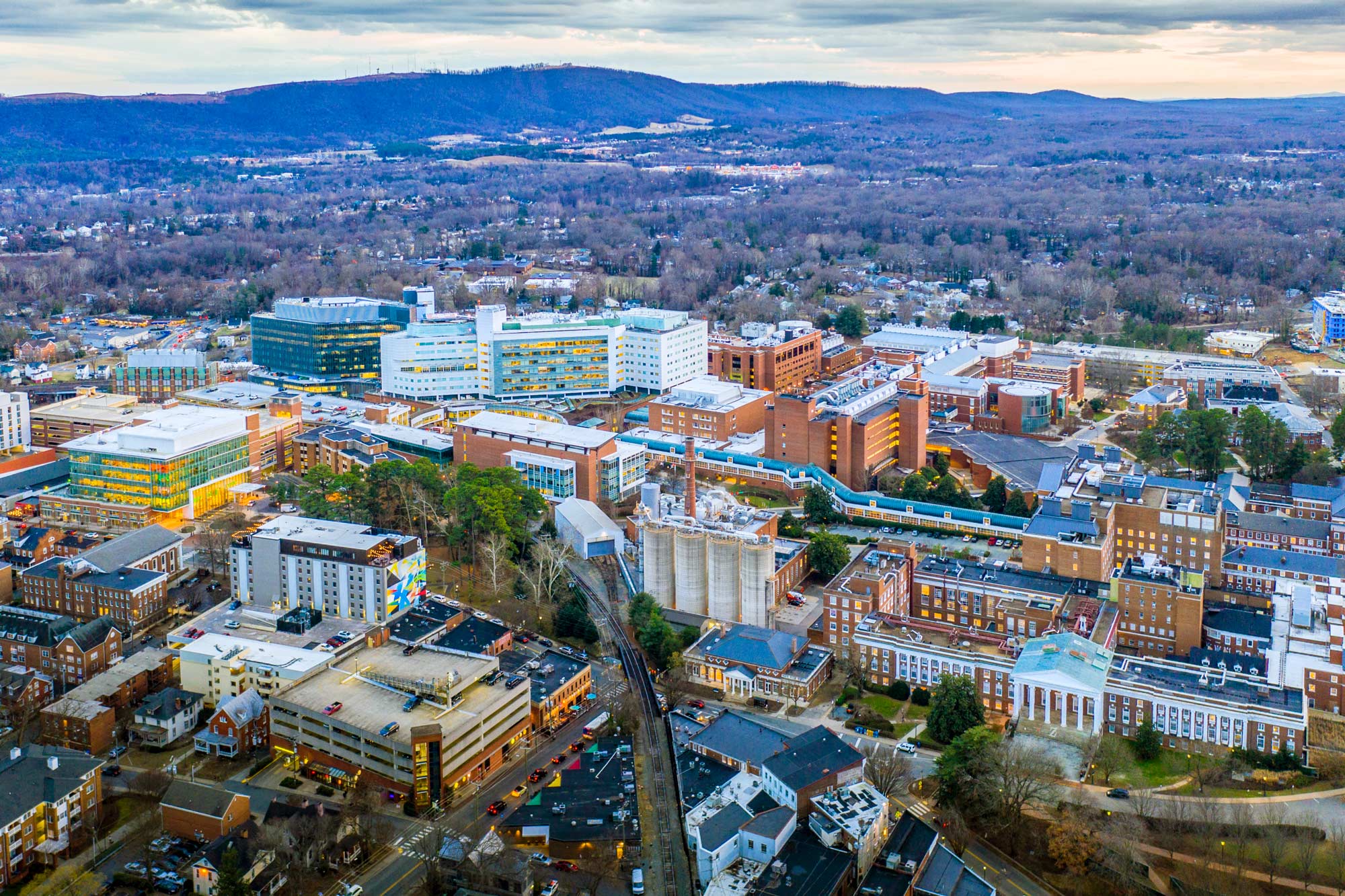 Arial view of the UVA Health Center Buildings