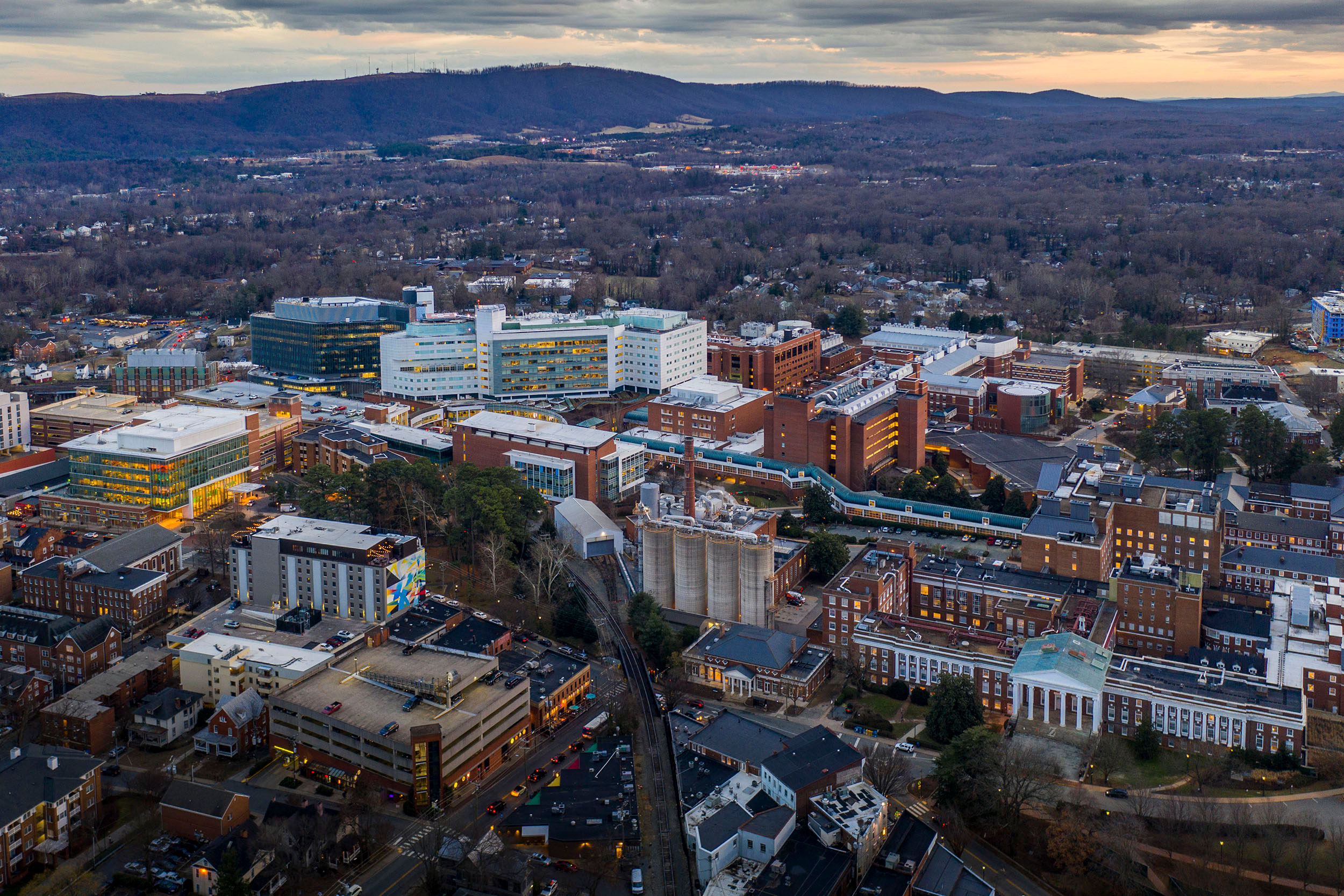 Aerial view of the UVA Health Center Buildings