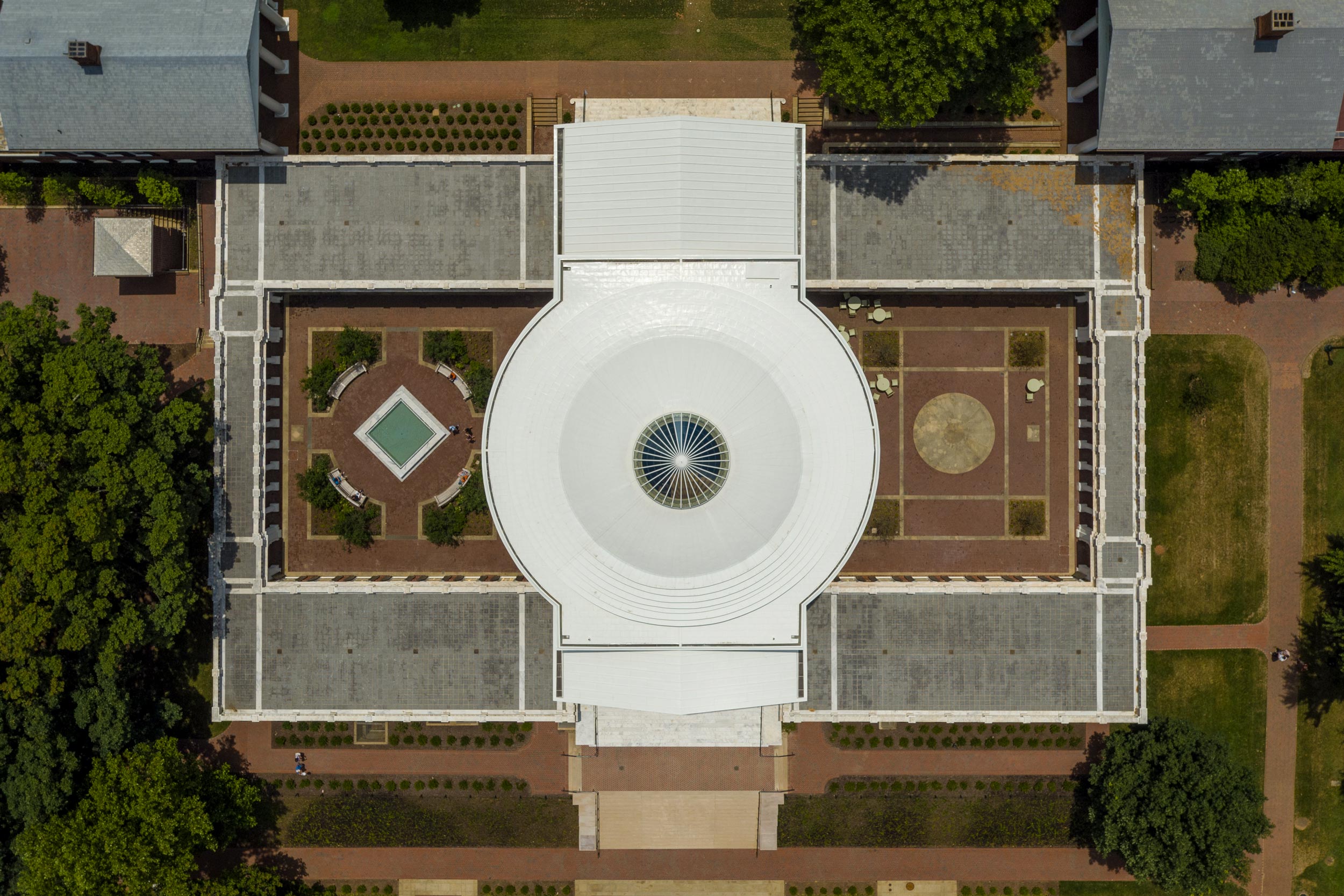 Aerial view of the Rotunda dome and courtyards