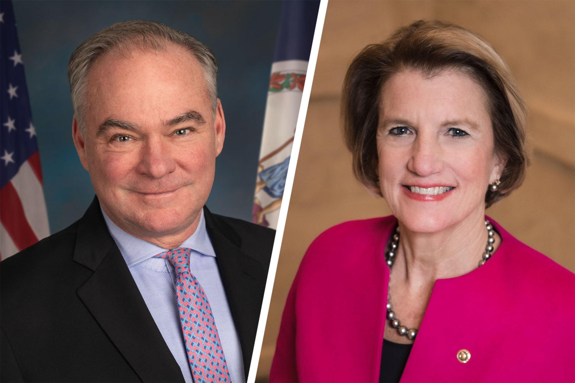 Headshots: U.S. Senators Tim Kaine, of Virginia, left, and Shelley Moore Capito, West Virginia, right