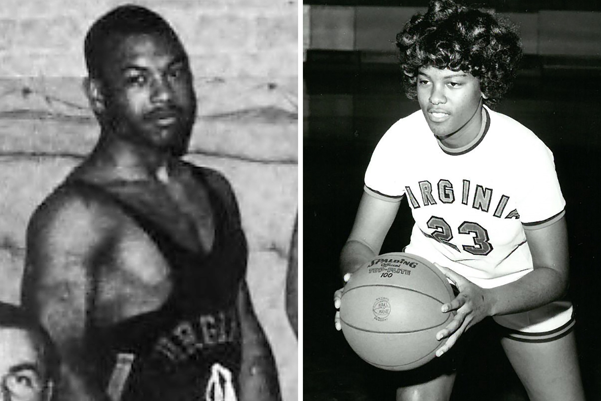 black and white photo of George King III, left,  and Sharlene Brightly, right