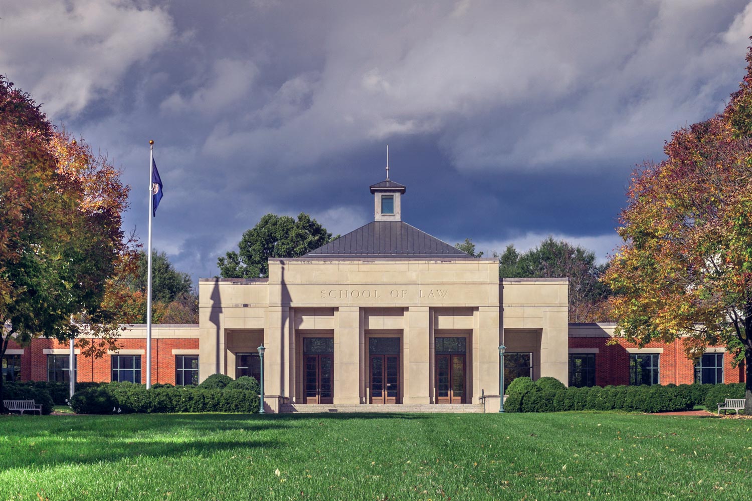 School of Lawn building with storm clouds over head